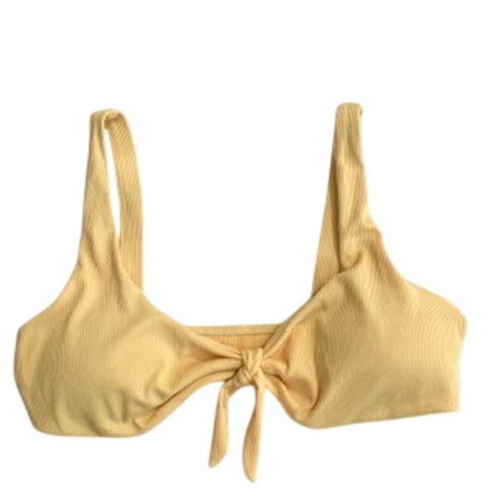 Yellow Ribbed Front Tie Bikini Top Scoop Neck Swimwear XL